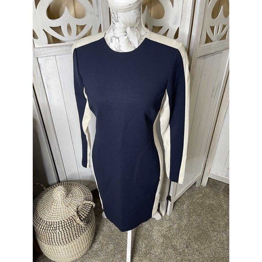 Worth New York Fitted Dress Long Sleeve Color Block Lined Size 4 Blue Cream